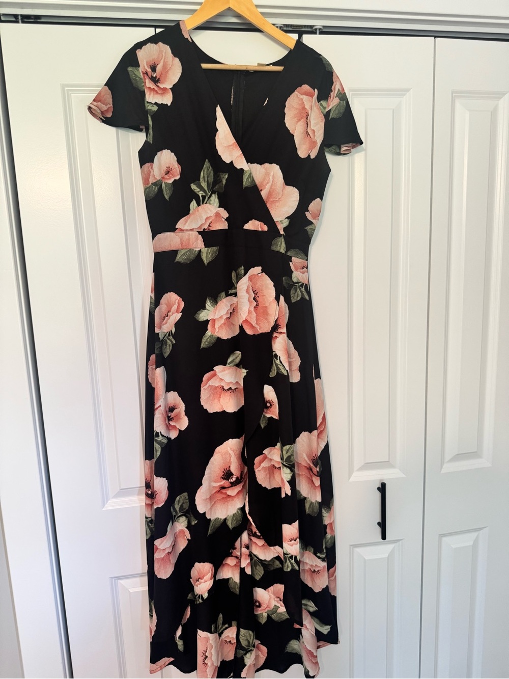 Black Floral High Low Dress with Pink Blossom Print